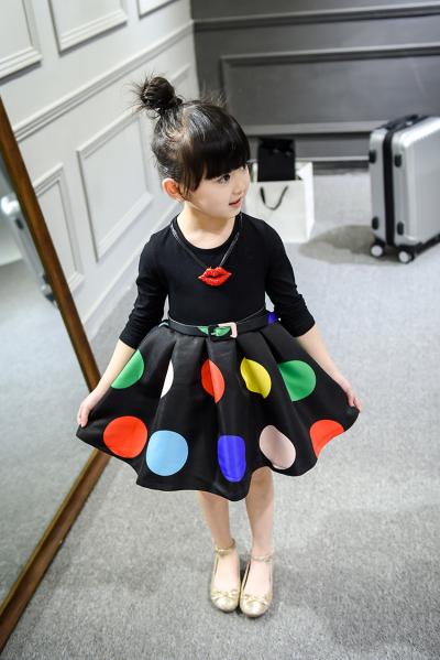 2016 Fashion Girl Colorful Kid's Black Dress long sleeve Bubble Style Dancing Dress