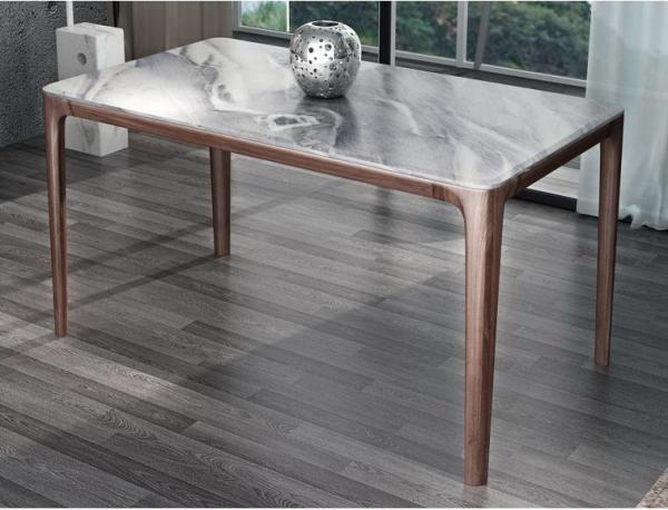Nordic style Living room Furniture Walnut Wooden Circular Dining table in Special design Legs and Stainless steel plate