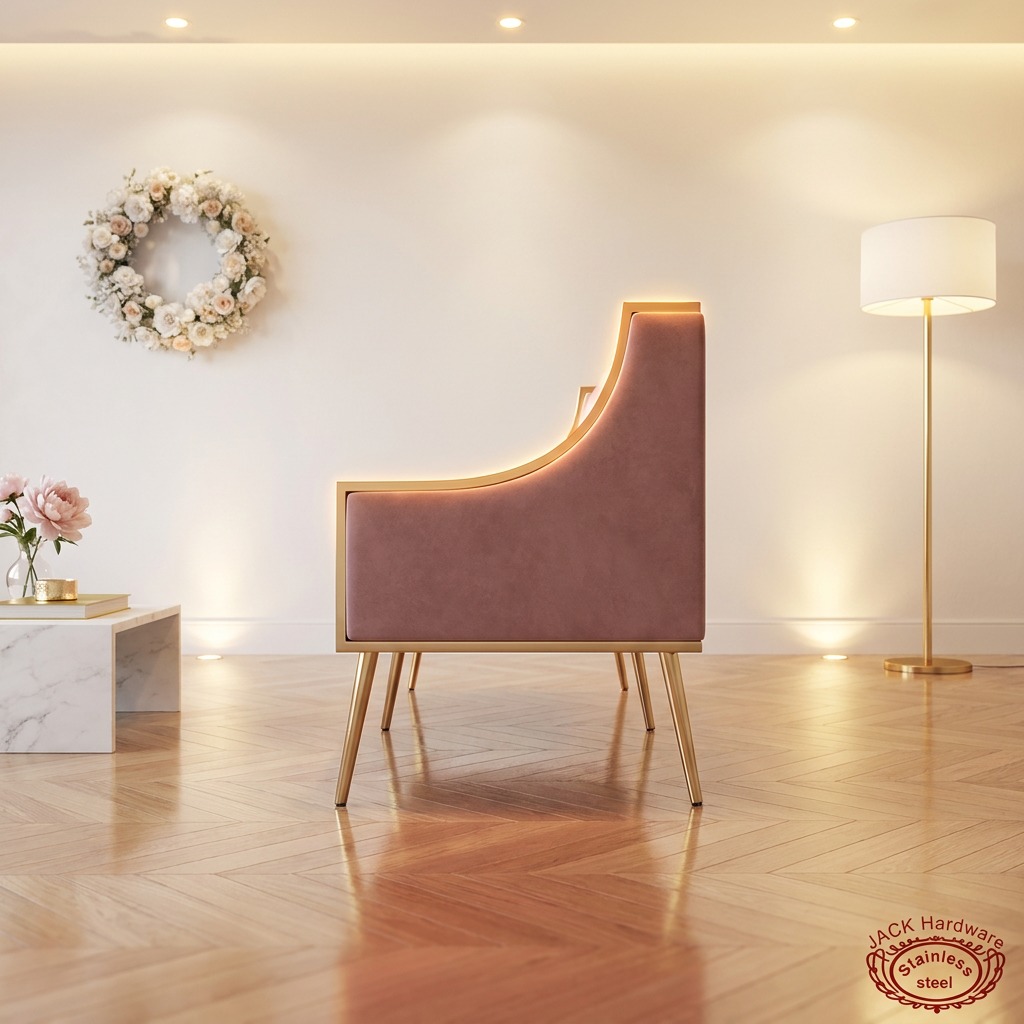 WENDING Pink Mauve Three-Seat Settee – Gold Trim Box-Style Wedding Reception Sofa