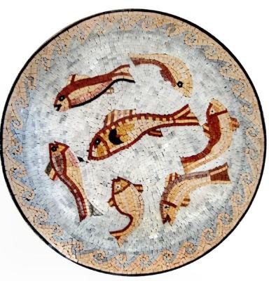 Gold Fish Nautical Medallion Round Mosaic Art Patterns Mosaic Pool Tiles Colourful