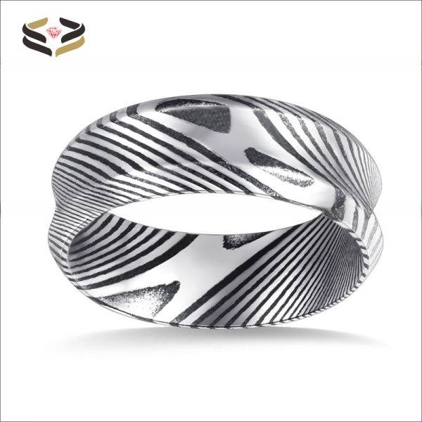 Black 8mm Damascus Steel Wedding Band Custom Made for Men and Women Invisible Setting Included Children's Gender Neutral