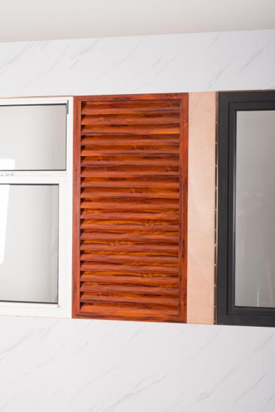 Dust Proof Aluminum Frame Glass Windows Reddish Brown Shutters 120mm Width