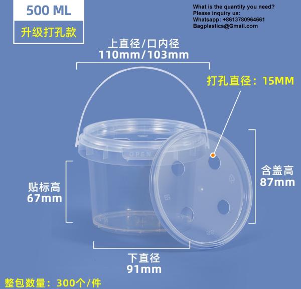 2000ml Clear 2L Large Fruit Cups Bucket Food Storage Containers Box 64oz PP Plastic Boba Milk Tea Beer Drink Pail With Handle