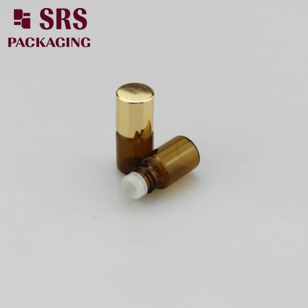 SRS empty 2ml amber mini glass perfume roll on bottle with aluminum cap