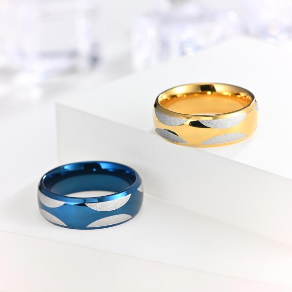 Joyería sencilla Anillo de acero inoxidable para hombres Anillo de flor de patrón 8MM