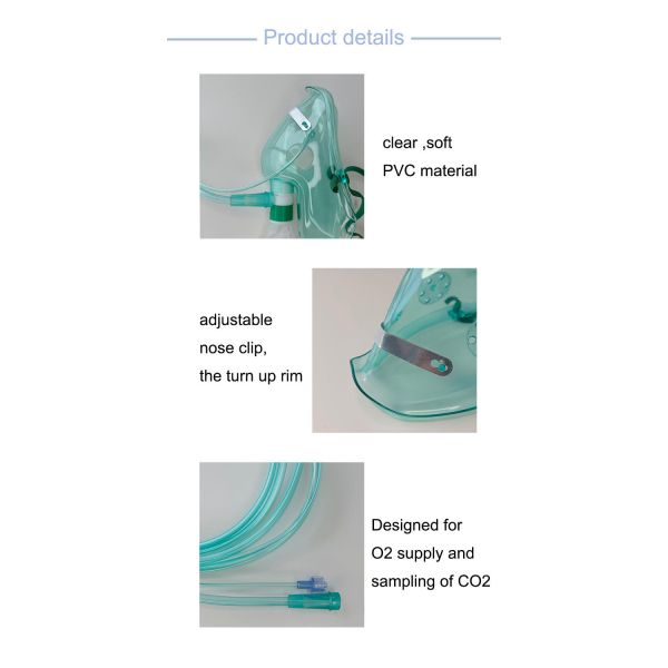 Adjustable Capnography Oxygen Mask with 3 Years Shelf Life and 2-15 L/min Oxygen Flow