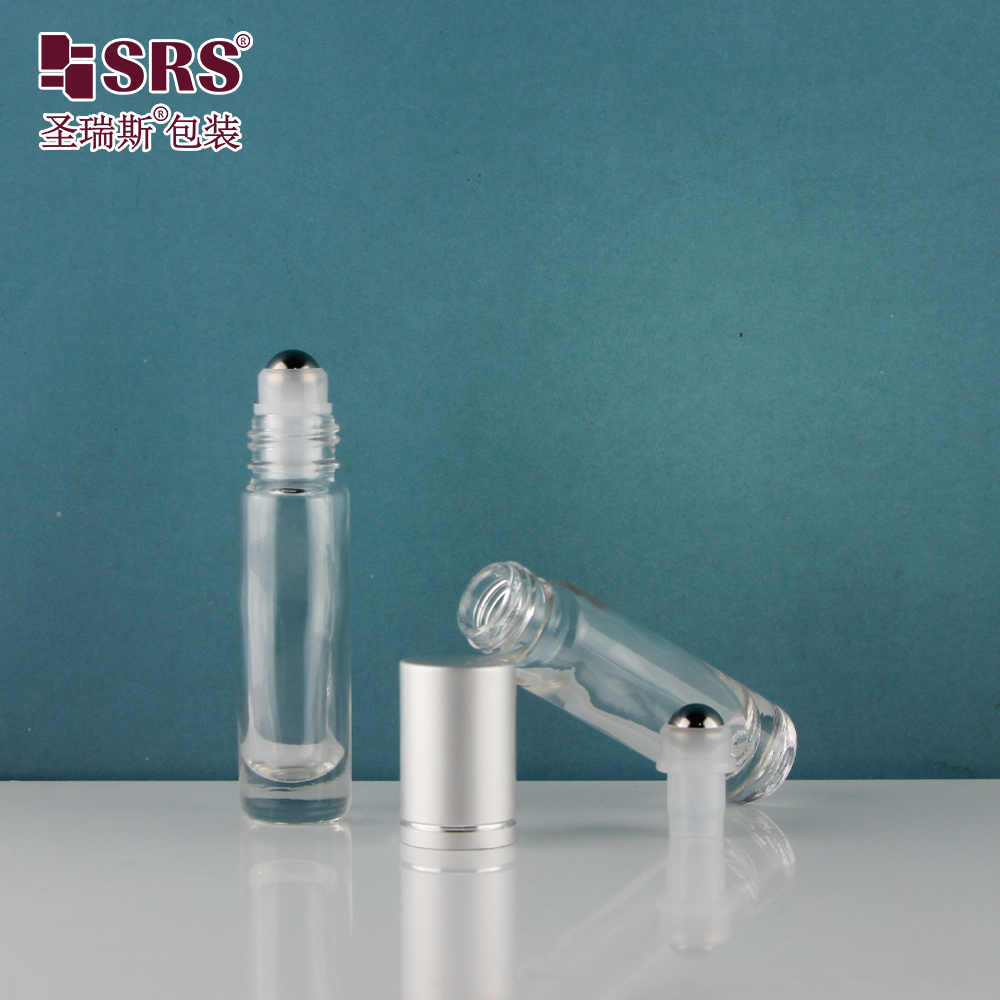 SRS Glass Roller Bottle 8ml Leak Proof Clear Glass Roll On Bottle with Steel Roller Ball for Perfume Essential Oil Fragrance