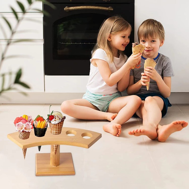 Solid Wood Bamboo Sushi Stand Double-Tiered Hand Roll Table Display Stand with Sugar Cone Wooden Wholesale Pot Holder