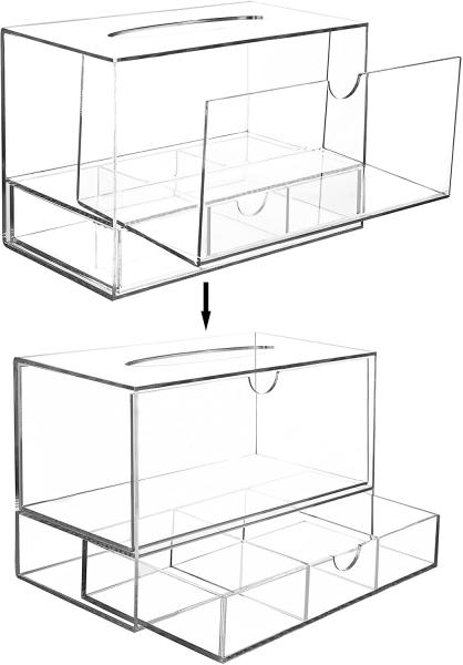 Stackable Acrylic Boxes Containers Countertop Bins Tissue Bathroom Drawer Cosmetic 9.3x5x6.3inches