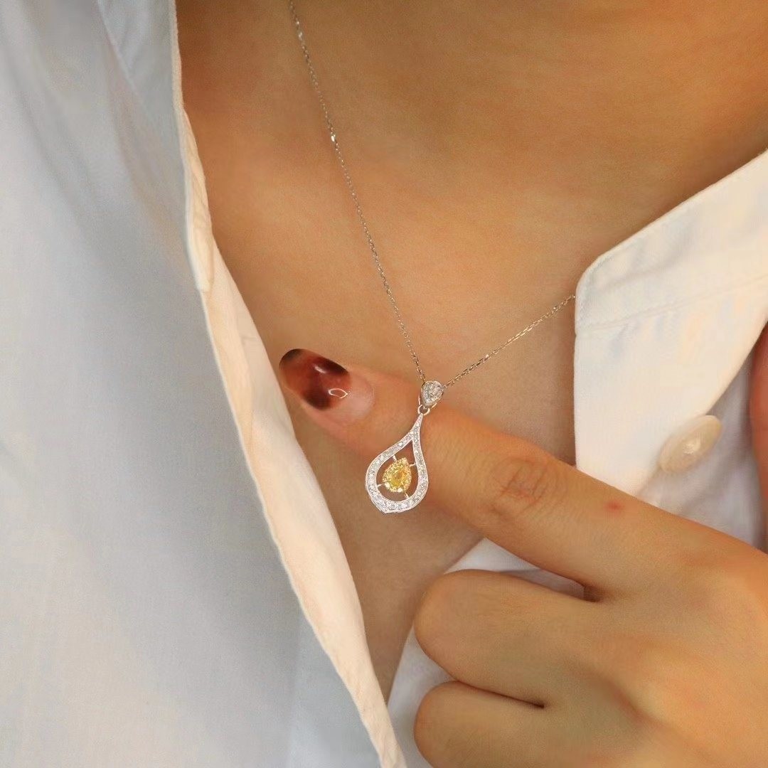 Choker Real Gold Lab Grown Diamond Necklaces Yellow Customization with Yellow Diamond