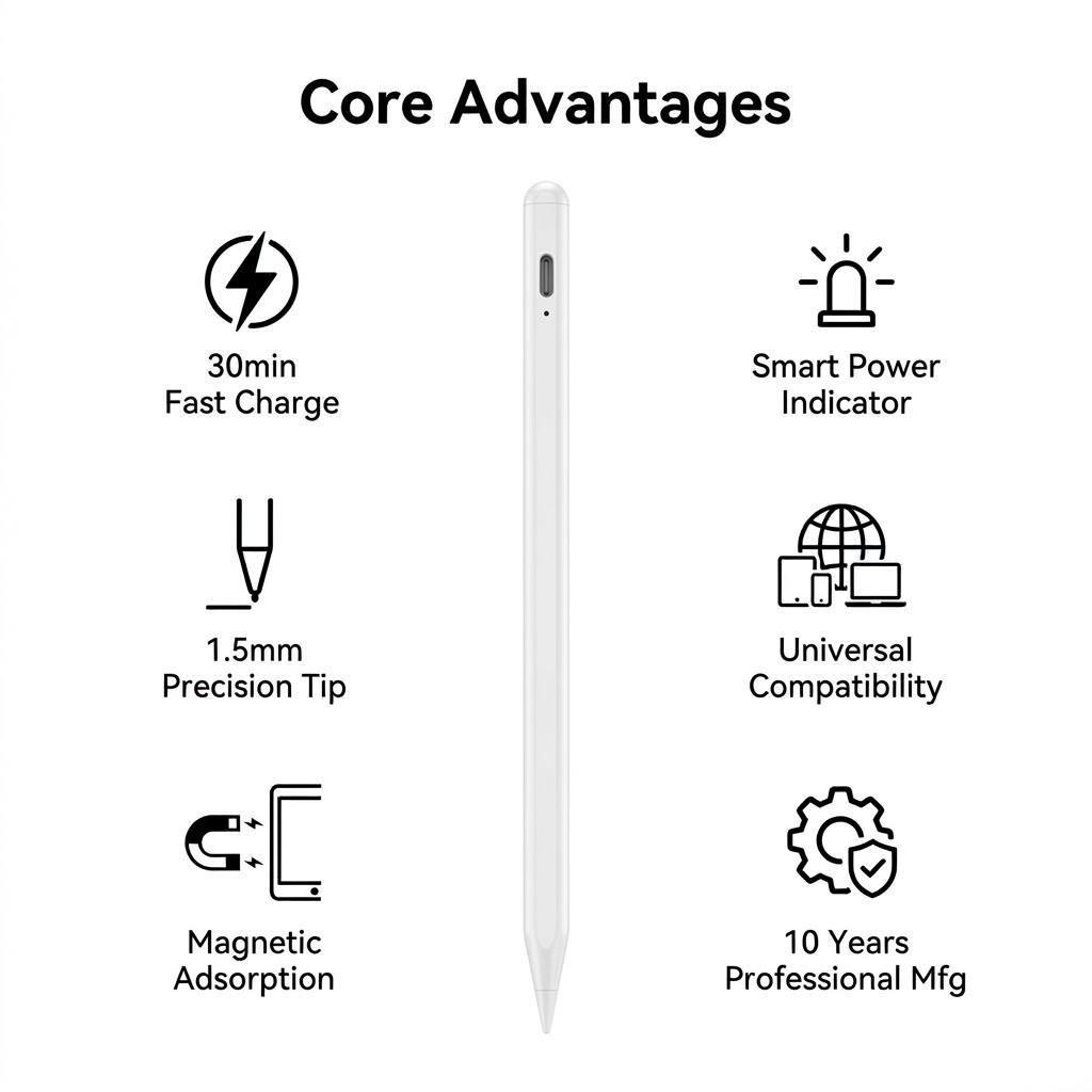 30 Mins Ultra Fast Charging Stylus Pen T1 Universal Capacitive Pencil for All Touch Screens iOS Android Windows 10H Battery