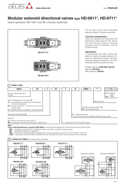 ATOS Modular Solenoid Proportional Directional Valves Direct Operated ISO 4410