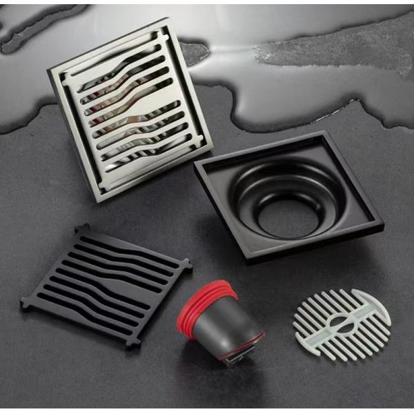 Square Bathroom Shower Floor Drain With Matte Grey Brush Nickel Color