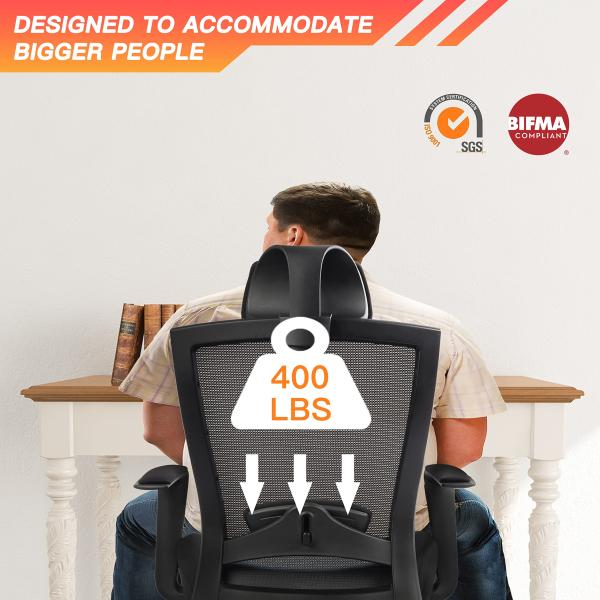 Ergonomic Mesh Office Chair with Thickened Cushion and Adjustable Headrest Flip Arm