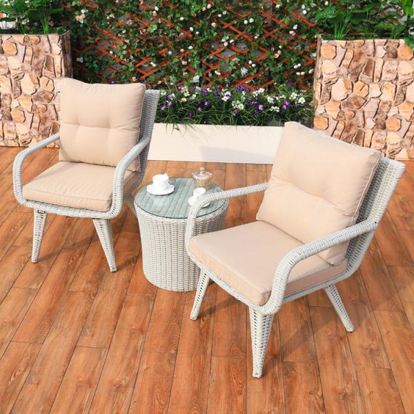 Modern Design Woven PE Rattan Armchair and Dining Table Set for Outdoor Villa Balcony