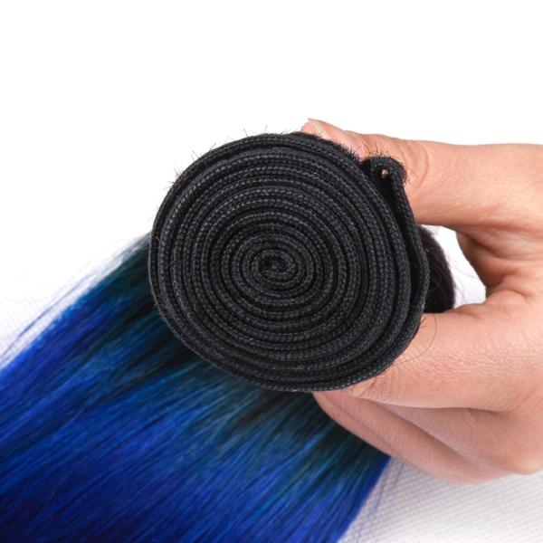 #T1B/Blue/Light Blue Straight Remy Human Hair Bundles Sew In Weave Bundles Brazilian Bundle Deals