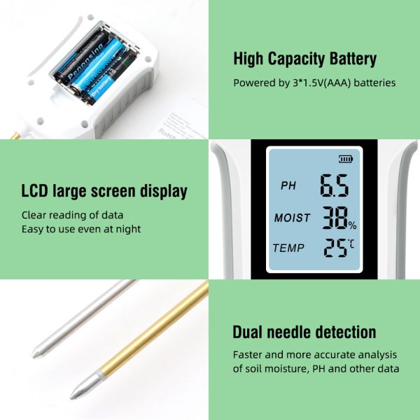 LCD Display Backlight 3 In 1 Garden Flowers Sensor Plants Acidity Humidity Detector PH Meter Soil Moisture Tester