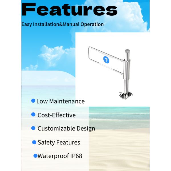 Brushed Stainless Steel One-Way Manual Swing Barrier Gate with IP68 Protection Grade for Secure Access Control