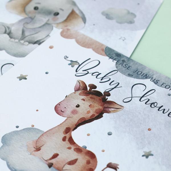 Tamaño personalizado dibujos animados Género revelación Fiestas Tarjetas y sobres Invitaciones Baby Shower