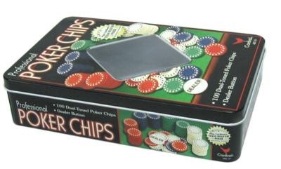 Casino quality playing cards and chip set in tin box
