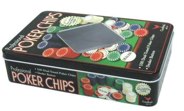 Casino quality playing cards and chip set in tin box