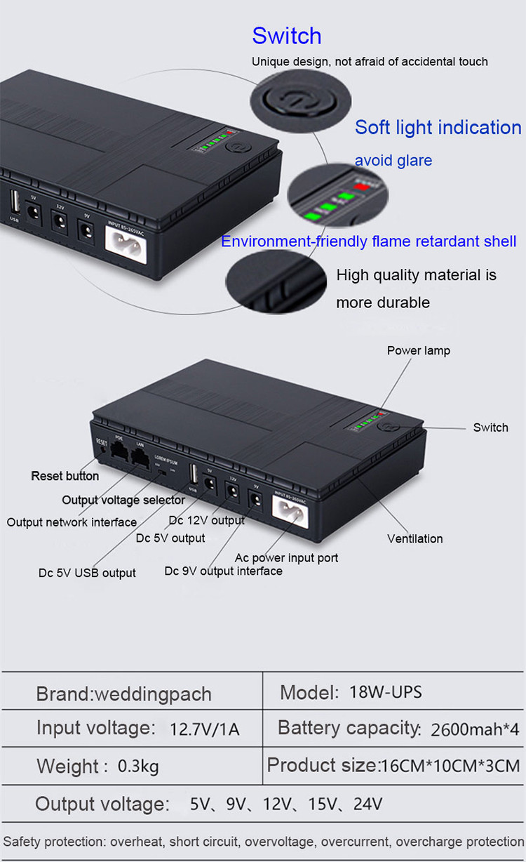 Запас аккумулятора 10400mah Mini Ups 12v Для питания Wi-Fi маршрутизатора 36W