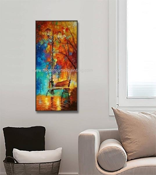 Street Light Palette Knife Oil Paintings Handpainted On Linen Canvas For Decoration