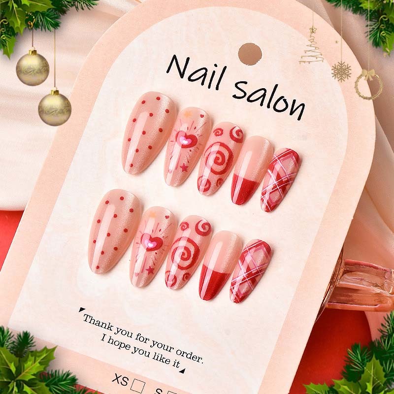 Medium Almond Christmas Holiday Fake Nails No Nail Salon Visit Needed