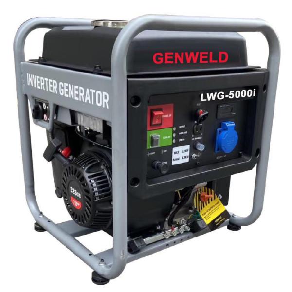 GENWELD LWG-5000i 4 KW Gasoline Inverter Generator with AC/DC Car Charger Interfaces and Pure Sine Wave AC Output