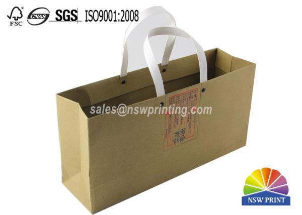 Sacos de compras de papel feitos sob encomenda de Kraft, sacos plásticos do presente do chá do ofício de Brown do ilhó do punho