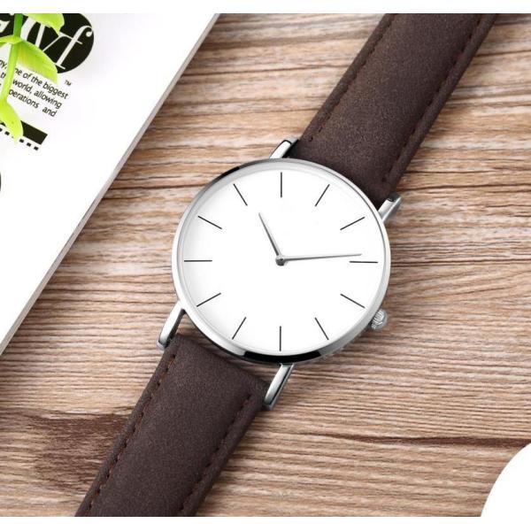 Ultra Thin Case Womens Fashion Watch PVD Plated With Genuine Leather Strap
