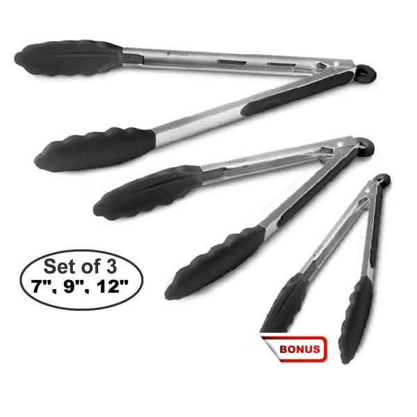 Kitchen Tongs (INCREDIBLY DURABLE STAINLESS STEEL) Silicone Tips & Ergonomic Soft Grips Perfect Cooking Utensil