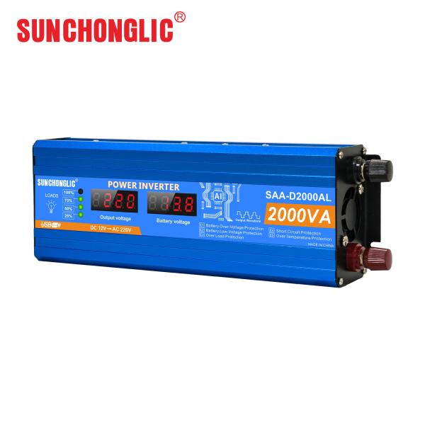 2000W Heavy-Duty Power Inverter 12V DC to 220V AC with LCD Display and Modified Sine Wave