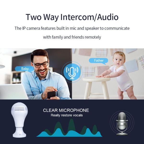 Smart 1.3MP Light Bulb Panoramic Camera , Wireless Fisheye Surveillance Camera