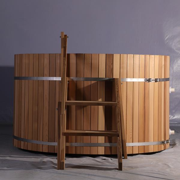 3-4 Person Outdoor Red Cedar Pine Thermowood Wooden Wood Fired Hot Tub with External Wood Burning Stove