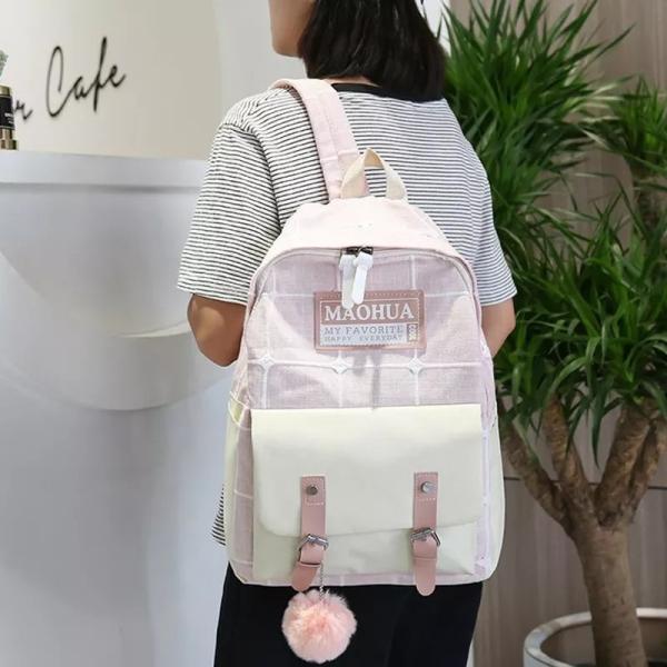 Women Travel Backpack Sets 4pc Sturdy Laptop Backpack Teens Canvas