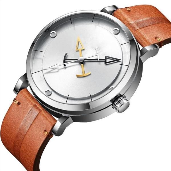 Alloy Case Mens Casual Leather Watch 30 Meters Water Resistance Mineral Glass Mirror