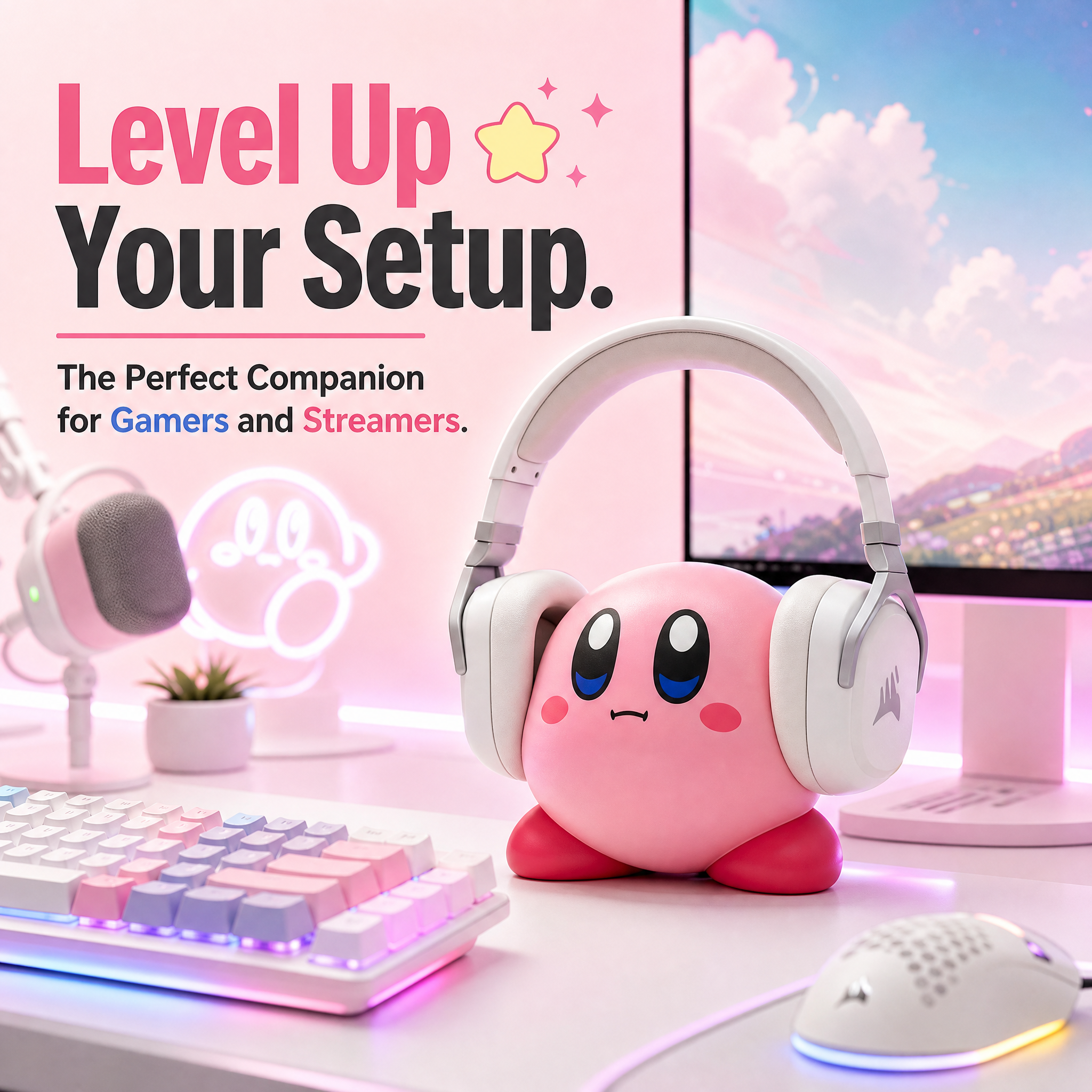 Hand Painted 3D Printed Services Products Cute Kirby Shape Headphone Holder For Desktop