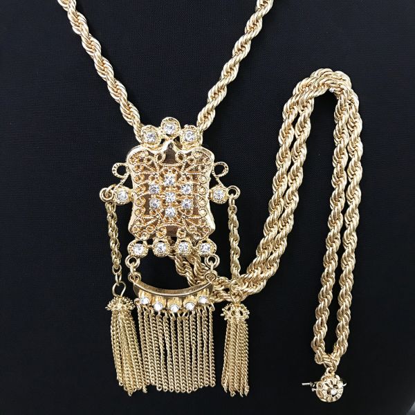 Algeria Tassel Sweater Chain Women Bride Crystal Thick Chain Necklace Dubai Robe Gold Necklace Jewelry