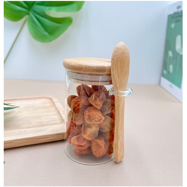 Food Round Glass Bamboo Jars with Lid and Spoon Candy Spices Coffee Beans Nuts Cookies