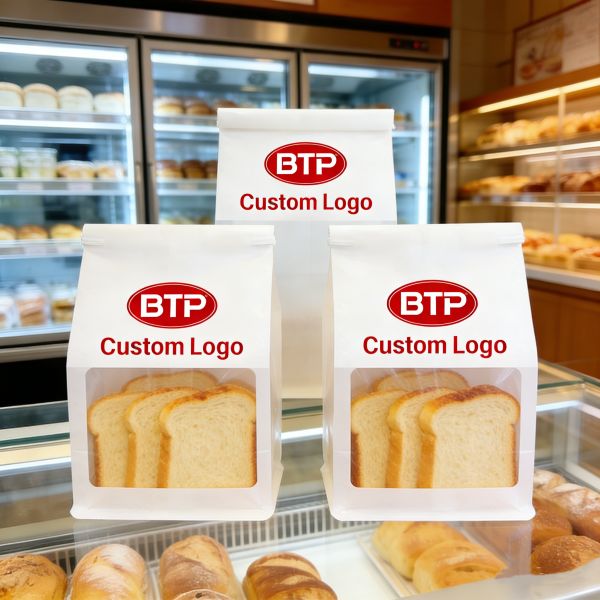 Custom MOQ 1000pcs Clear Paper Stand-Up Bread Packaging Bags Self-Supporting Transparent Bakery Storage Pouches