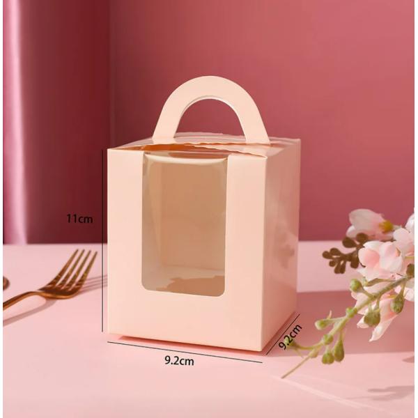 Portable Cupcake Packaging Box with Lid and Window Insert Customized Pink Color