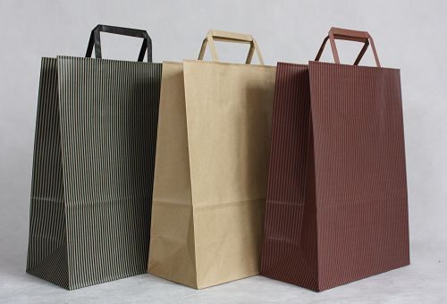 Customized Kraft Paper Bag with Flat Handle, Carrier Bag Printing Service