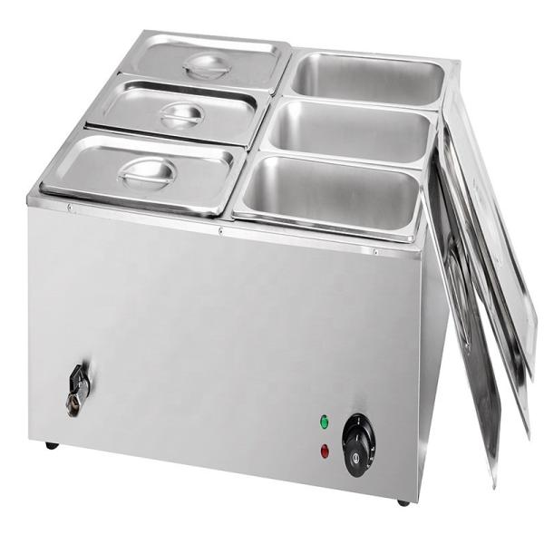 Aquecedor de alimentos elétrico de 1500W Bain Marie com 6 tanques e embalagem Tamanho 730*630*280mm