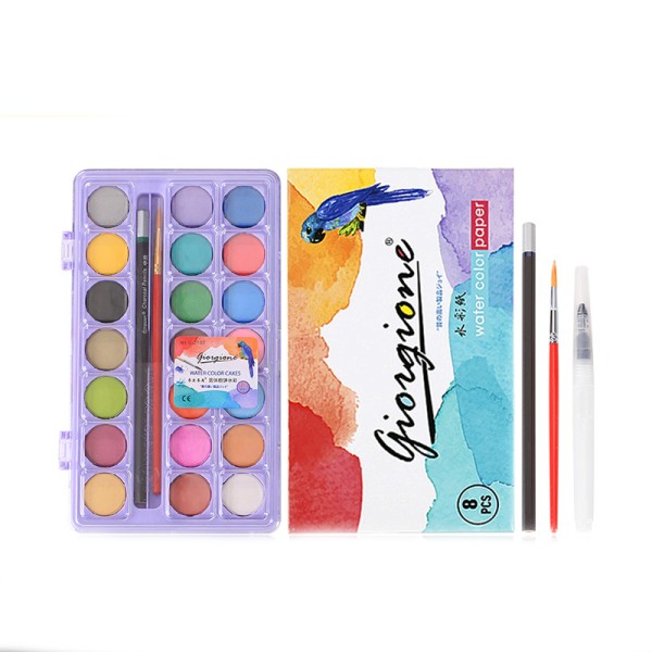 21 Colours Bright Color High Saturation Kids Semi Moist Watercolor Oval With Pencil Tap Brush