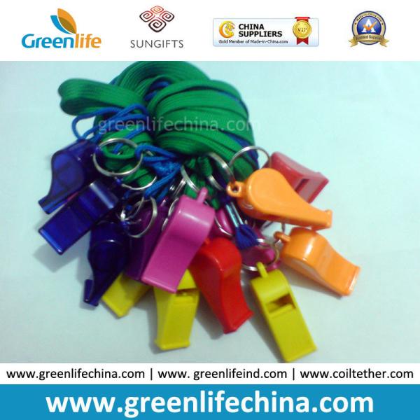 Green Lanyard Whistle Flat Polyester Lanyard Holder w/Wine Red Plastic Sports Whistle