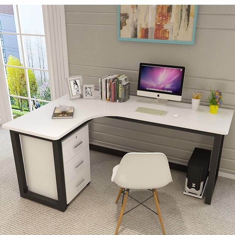 Mail Packing Modern Work Office Desk L Shape Black and White with Steel Furniture
