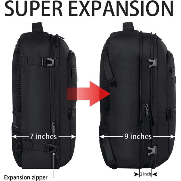 Black 40L Expandable Carry On Luggage Bag Flight Approved Outdoor Duffel Travel Bag