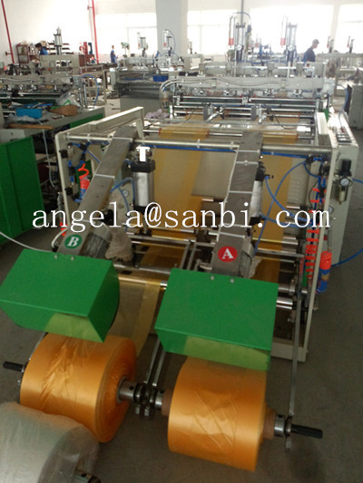 Two Lines Heat Sealing Heat Cutting T-Shirt Bag Making Machine With Punching