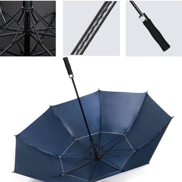 Windproof UV Blocking Golf Umbrella with All-fiber Ribs and False Double Layer Design